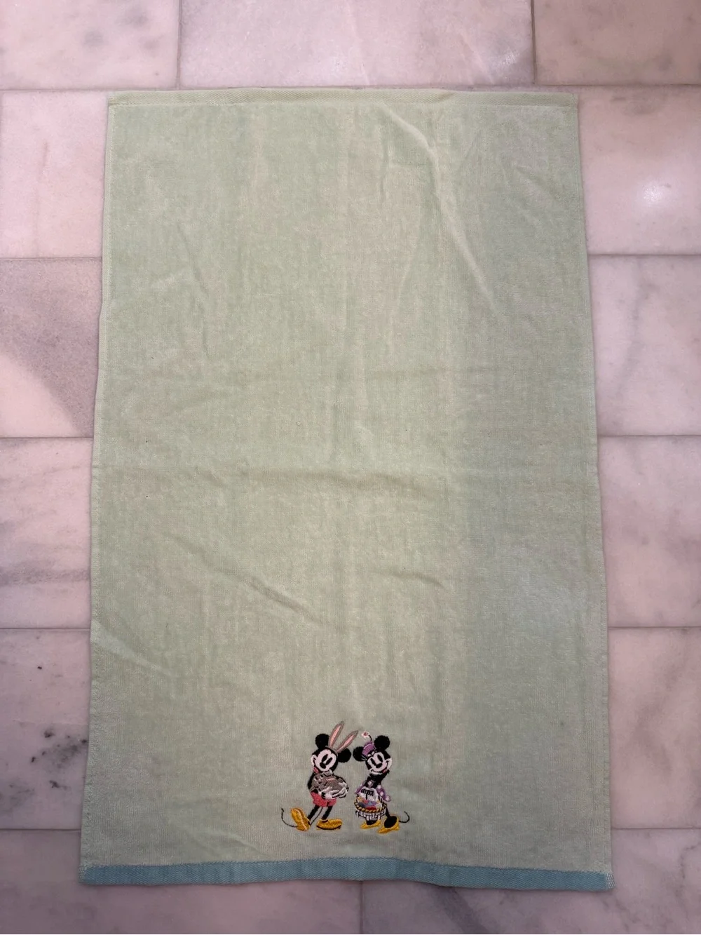 Disney Easter Hand Towel with Embroidered Mickey & Minnie. NWOT.